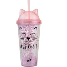 Тамблер-стакан YES з блискітками Pink Cat з трубочкою 450 мл (707076): Тип Тамблер