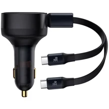 Зарядное устройство Baseus Car Charger Retractable USB-C+USB-C 33W Black (C00035500111-00): Особенности Быстрая зарядка, USB-C