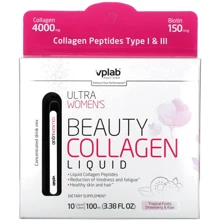 VPLab Ultra Women's Collagen Beauty Liquid 4000 mg Рідкий колаген зі смаком тропіка, полуниці та ківі 10 х 10 мл: Форма випуску Жидкость