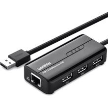Адаптер Ugreen Adapter USB to 3хUSB 2.0+RJ45 Black (20264): Цвет черный