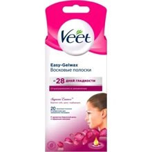Veet Easy-Gelwax Восковые полоски для чувствительной кожи лица бархатная роза и эфирные масла 20 шт.: Страна производитель Франция