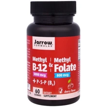 Jarrow Formulas Methyl B-12 & Methyl Folate 5000 mcg / 800 mcg 60 Lozenges Cherry Flavor Метілфолат і метил B-12: Тип вітамін B