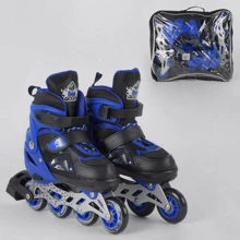 Роликові ковзани Best Roller (34-37) PU колеса, світло на передньому колесі, в сумці Black / Blue (98936): Колір синий