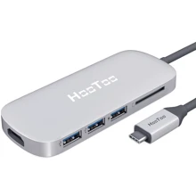 Адаптер HooToo Shuttle USB-C to USB-C+HDMI+3xUSB 3.0+SD Hub Silver (HT-UC001-SL): Колір сріблястий