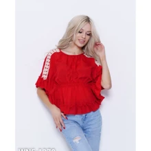 Блуза ISSA PLUS WN5-1270 42 красная с коротким рукавом: Сезон Лето