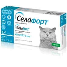 Капли КРКА Селафорт спот он от блох гельминтов для котов 45мг/0.75мл 2.6-7.5кг №1 (724542): Тип Капли