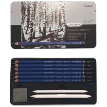 Карандаши угольные Marco 1041-9TN Chroma (Soft, Medium, Hard) шестигранные, в металлическом пенале, 6 шт, 9 предм: Тип Простые