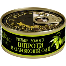 Шпроты в оливковом масле Рижское золото 240 г (4820062447591): Вес нетто 240 г