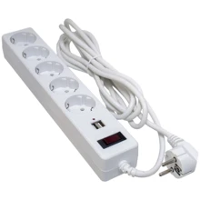 Мережевий фільтр Patron 3m + 2 USB 2.0, 2.1A, 5 троянд. білий (EXT-PN-SP-53-USB-W): Кількість розеток, шт 5