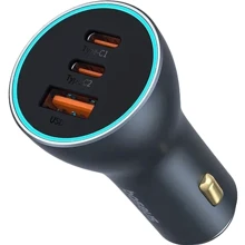 Зарядное устройство Baseus Car Charger USB+2хUSB-C Golden Contactor Pro GaN Fast Charging 65W Lunar Gray (C00035202841-00): Особенности Power Delivery (PD), Для Apple Watch, Быстрая зарядка, USB-C