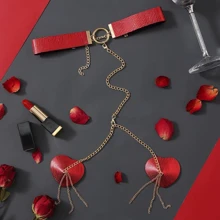 Пестис-сердечка з пензликами та чокером JSY Nipple Sticker RT236114 Red: Для кого Для жінок