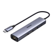 Адаптер Ugreen Adapter CM475 USB-C to USB-C+3xUSB3.0+RJ45 Gray (20932): Колір серый