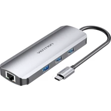 Адаптер Vention Adapter USB-C to HDMI+3xUSB3.0+RJ45+SD/TF+PD 100W (TOKHB): Цвет серебристый
