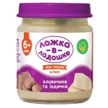 М'ясне пюре Ложка в долоньці 100г Яловичина + індичка з / б (з 6 міс.): Вид Мясное
