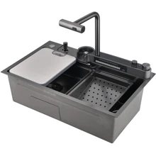 Кухонная мойка Lefton Two Outlets Waterfall Faucet Kitchen Sink with Digital Temperature Display & LED Lighting-KS2208: Форма Прямоугольная