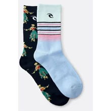 Носки Rip Curl Art Crew Sock (ART CREW SOCK 2-PK) 2 пары черные, зеленые: undefined undefined