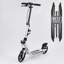 Самокат двухколесный Best Scooter PU колеса, 2 амортизатора, зажим руля, ручной тормоз Black/White (99643): Количество колес 2