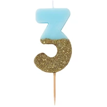 Сервировка стола Свечка-номер 3 Talking Tables Голубого цвета 1 шт (BDAY-CANDLE-BLU-3): undefined undefined