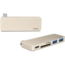 Адаптер WIWU Adapter T6 USB-C to USB-C+SD+2xUSB3.0 HUB Gold: Цвет золотой