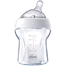 Пляшка скляна Chicco Natural Feeling 150мл. соска силіконова 0 + нормальний потік (80611.00): Матеріал Скло
