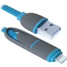Кабель Defender USB Cable to Lightning/microUSB 1m Blue (87487): Тип USB Cable - Lightning/microUSB