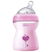 Пляшка пластикова Chicco Natural Feeling 250мл. соска силіконова 2+ середній потік (рожева) (80825.11): Матеріал пластик