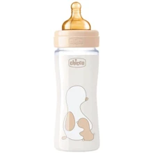 Пляшка для годування скляна Chicco Original Touch з латексної соскою 0м + 240 мл Бежева (27720.30): Матеріал Скло