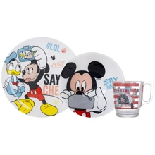 Набор детский на 1 персону из 3 предметов LUMINARC DISNEY PARTY MICKEY (N5278): Материал ударопрочное стекло