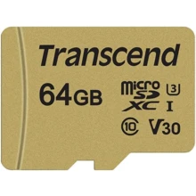 Карта памяти Transcend 64GB microSDXC Class 10 UHS-I U3 V30 + adapter (TS64GUSD500S): Тип карты MicroSDXC