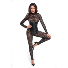 Комбинезон Noir Handmade F299 Enigma lace catsuit with underbust bodice Black, 3XL: Для кого Для женщин