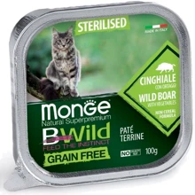 Влажный корм беззерновой Monge Cat Wet Bwild Grain Free Sterilised для котов кабан с овощами 0.1 кг (70012904): Тип Влажный корм