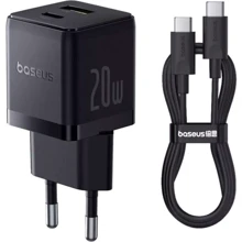 Зарядное устройство Baseus Wall Charger Palm USB-C+USB 20W with USB-C Cable Black (P10111608113-01): Особенности Power Delivery (PD), Быстрая зарядка, USB-C