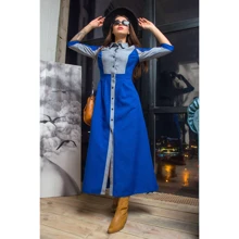 Платье FLFashion Френсис УПФ 3005 44 синее повседневное удлиненное миди: Состав Полиэстер, Лен