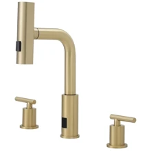 Смеситель для раковины Lefton Two-Handle Widespread Waterfall & Pull-Out Bathroom Faucet with Temperature Display-BFWS2401 Brushed Gold: Назначение Для раковины