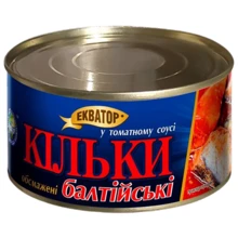 Килька балтийская обжаренная в томатном соусе Екватор 240 г (4820062440875): Вес нетто 240 г