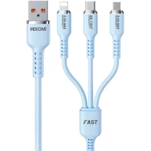 Кабель Wk USB Cable to Micro USB/Lightning/Type-C Tint Series Real Silicon Super Fast Charging 66W Blue (WDC-07th): Тип USB Cable - Lightning/microUSB/USB-C