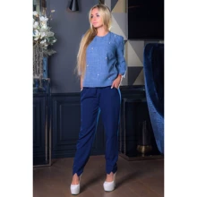 Блуза FLFashion Бусинка БББ 0324 42 синяя с рукавом 3/4: Сезон Демисезон