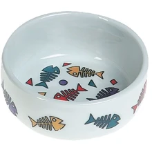 Миска для кошек Flamingo Color Fish с рисунком цветных рыбок керамическая белая S 11х4.5 см: Тип Миски
