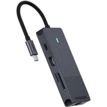 Адаптер Rapoo Adapter UCM-2004 USB-C to 2xUSB-C+2xUSB3.0+HDMI+SD+RJ45 Black: Колір черный