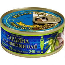 Сардина антлантична в оливковій олії Ризьке золото 240 г (4820062447508): Вага нетто 240 г