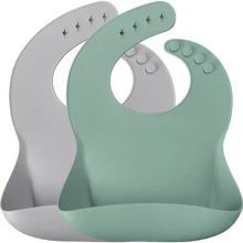 Нагрудник MinikOiOi Basics-Bib силіконовий 2 шт River Green/Powder Grey (101020067): Виробник MinikOiOi