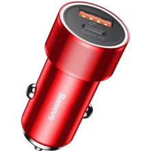 Зарядний пристрій Baseus USB Car Charger Small Screw USB 3.0+USB-C 36W Red (CAXLD-A09): Особливості Швидка зарядка, USB-C