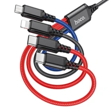 Кабель Hoco USB Cable to Micro USB/Lightning/2х Type-C X76 2A 1m Black/Red/Blue: Тип USB Cable - Lightning/microUSB/USB-C