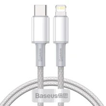 Кабель Baseus Cable USB-C to Lightning PD High Density Braided 20W 1m White (CATLGD-02): Тип USB-C - Lightning