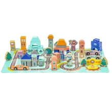 Дерев'яні кубики Ecotoys з килимком Різнобарвне місто 161 шт (PH05D012): Тип кубики