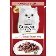 Влажный корм GOURMET Mon Petit для взрослых котов кусочки с лососем в соусе 50 г (7613035312692): Тип Влажный корм