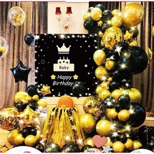 Украшение помещений Фотозона из воздушных шаров T-8609 Happy birthday Baby золото с черным: undefined undefined