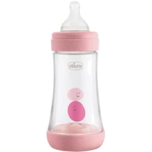 Пляшка для годування пластикова Chicco PERFECT 5 з силіконовою соскою 2м + 240 мл Рожева (20223.10.40): Матеріал пластик