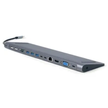 Адаптер Cablexpert Adapter USB-C to 5xUSB+2xUSB-C+RJ45+HDMI+USB-C PD+VGA+SD+microSD+3.5mm (A-CM-COMBO9-01): Колір серый
