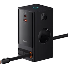 Зарядное устройство Baseus Wall Charger 2AC+USB+USB-C PowerCombo PowerStrip Retractable-C 65W Black (PSLR000301): Особенности Быстрая зарядка, USB-C